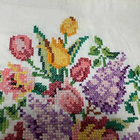 1973 Cross Stitch Embroidery #6520 Tulips and Lilacs Material 13.75” X 15 1/2”T - Picture 2 of 10